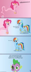 Size: 4096x9312 | Tagged: safe, artist:parclytaxel, derpibooru import, pinkie pie, rainbow dash, spike, dragon, genie, genie pony, pony, ain't never had friends like us, .svg available, :i, absurd resolution, armband, ask, bottle, comic, floating, gem, gradient background, grin, headband, jewelry, laughing, looking at you, scar, smiling, tumblr, vector