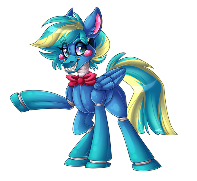 Size: 2475x2273 | Tagged: safe, artist:shyshyoctavia, derpibooru import, oc, oc:stormy dash, unofficial characters only, pegasus, pony, animatronic, bowtie, crossover, five nights at freddy's, high res, simple background, solo, transparent background