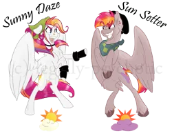 Size: 2500x2000 | Tagged: safe, artist:legally-psychotic, derpibooru import, sunny daze (g3), oc, oc:sun setter, unofficial characters only, pegasus, pony, female, g3, g3 to g4, generation leap, hat, high res, leg warmers, male, mare, piercing, simple background, stallion, tongue piercing, transparent background