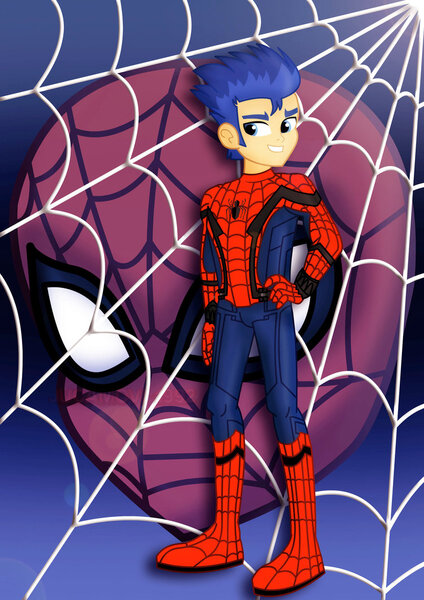 Size: 752x1063 | Tagged: safe, artist:jucamovi1992, derpibooru import, flash sentry, equestria girls, javier olguín, latin american, marvel comics, spider-man, voice actor joke