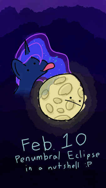 Size: 640x1136 | Tagged: safe, artist:phat_guy, derpibooru import, princess luna, alicorn, pony, :|, caption, drool, duo, eclipse, english, female, gradient background, licking, lunar eclipse, mare, mlem, moon, night, salivating, silly, smiling, solo, tangible heavenly object, tongue out, wet