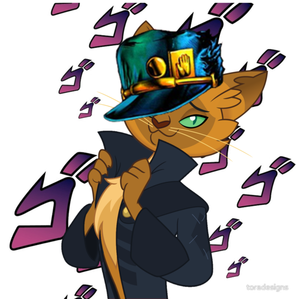 Size: 1250x1263 | Tagged: abyssinian, anthro, capper dapperpaws, cat, derpibooru import, jojo's bizarre adventure, jotaro kujo, male, menacing, my little pony: the movie, safe, solo, ゴ ゴ ゴ