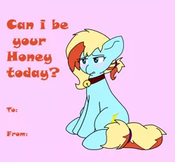 Size: 2431x2257 | Tagged: safe, artist:lou, derpibooru import, oc, oc:honey wound, unofficial characters only, pony, blushing, card, collar, holiday, solo, valentine, valentine's day