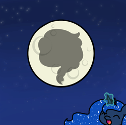 Size: 485x480 | Tagged: safe, artist:flutterluv, derpibooru import, princess luna, alicorn, pony, series:flutterluv's full moon, animated, chibi, comet, eclipse, elsa, eyes closed, frozen (movie), full moon, gif, let it go, lunar eclipse, magic, moon, music notes, night, night sky, shadow, singing, sky, smiling