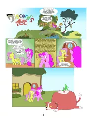 Size: 4961x7016 | Tagged: absurd resolution, artist:lost marbles, comic, comic:discord's pet, corgi, derpibooru import, dialogue, dog, fat, fluttershy, fluttershy's cottage, hell corgi, implied discord, pet oc, phantom brave, pinkie pie, safe