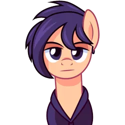 Size: 1001x1001 | Tagged: safe, artist:cloudyglow, derpibooru import, ponified, earth pony, pony, bust, cel shading, clothes, ear piercing, male, piercing, sebastian (stardew valley), shading, simple background, solo, stallion, stardew valley, transparent background, vector