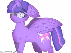 Size: 1210x912 | Tagged: safe, artist:itzdatag0ndray, derpibooru import, twilight sparkle, twilight sparkle (alicorn), alicorn, pony, 3ds, chest fluff, colors! 3d, ear fluff, glasses, simple background, solo, spread wings, wings