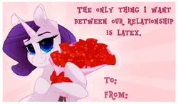 Size: 1280x749 | Tagged: artist:lolepopenon, derpibooru import, flower, heart eyes, holiday, looking at you, rarity, rose, smiling, solo, suggestive, valentine's day, valentine's day card, wingding eyes
