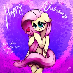 Size: 1000x1000 | Tagged: safe, artist:xxmarkingxx, derpibooru import, fluttershy, pony, bipedal, cute, floppy ears, heart, hnnng, holiday, shyabetes, signature, smiling, solo, valentine's day