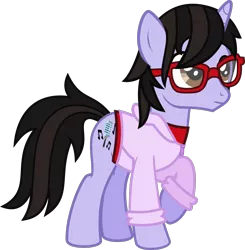 Size: 1233x1258 | Tagged: safe, artist:lightningbolt, derpibooru import, ponified, pony, unicorn, .svg available, brendon urie, casual, clothes, glasses, hoodie, male, panic! at the disco, raised hoof, shirt, simple background, solo, stallion, svg, transparent background, undershirt, vector, zipper