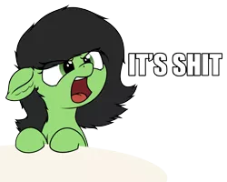 Size: 2927x2341 | Tagged: safe, artist:smoldix, derpibooru import, oc, oc:anonfilly, unofficial characters only, earth pony, pony, female, filly, it's shit, open mouth, reaction image, simple background, solo, transparent background, vulgar