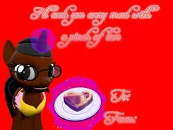 Size: 1400x1050 | Tagged: 3d, apron, artist:soad24k, clothes, derpibooru import, food, gmod, heart, holiday, oc, oc:soadia, safe, solo, unofficial characters only, valentine's day, valentine's day card, waffle