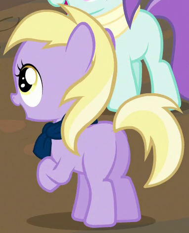 Size: 382x470 | Tagged: safe, derpibooru import, screencap, dinky hooves, liza doolots, petunia, tootsie flute, pony, a hearth's warming tail, butt, clothes, female, mare, plot, scarf