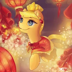 Size: 3000x3000 | Tagged: safe, artist:bean-sprouts, derpibooru import, ponified, pony, torchic, chinese new year, crossover, pokémon, solo