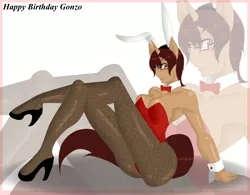 Size: 1280x997 | Tagged: anthro, artist:silentpassion, bunny suit, clothes, cuffs (clothes), derpibooru import, female, leotard, oc, oc:mindlessgonzo, playboy bunny, solo, solo female, suggestive, thong leotard, unofficial characters only, zoom layer