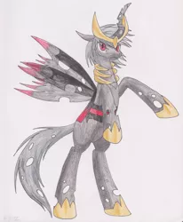 Size: 1024x1245 | Tagged: safe, artist:abbiegoth, derpibooru import, ponified, changeling, giratina, pony, changelingified, parody, pokémon, species swap, traditional art