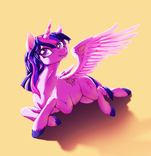 Size: 698x720 | Tagged: safe, artist:bloominglove, derpibooru import, twilight sparkle, twilight sparkle (alicorn), alicorn, pony, prone, solo, spread wings, tongue out, unshorn fetlocks, wings