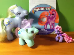 Size: 960x720 | Tagged: safe, artist:iluvchedda, derpibooru import, moondancer (g3), starsong, pony, baby, baby pony, cd, collection, friendship gardens, g1, g2, g3, g3.5, irl, peeks, photo, square crossover, toy