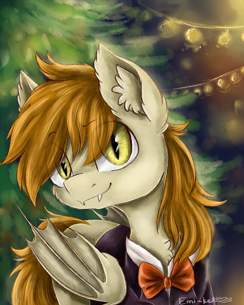 Size: 4000x5000 | Tagged: safe, artist:batponyoc, artist:emi~ket, derpibooru import, oc, oc:batmiller, unofficial characters only, bat pony, pony, absurd resolution, clothes, solo, suit, tree