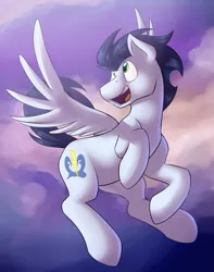 Size: 3481x4425 | Tagged: safe, artist:dripponi, artist:lattynskit, derpibooru import, soarin', pegasus, pony, absurd resolution, flying, looking at something, male, open mouth, solo, stallion