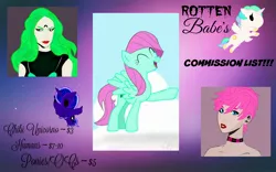 Size: 2560x1600 | Tagged: advertisement, artist:rottenbabe, commission info, derpibooru import, digital art, doodle, esmeraude, jojo's bizarre adventure, oc, oc:soothing aloe, princess celestia, princess luna, safe, sailor moon, sketch, trish una