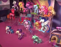 Size: 1162x894 | Tagged: safe, derpibooru import, applejack, big macintosh, fluttershy, lyra heartstrings, pinkie pie, rainbow dash, rarity, soarin', starlight glimmer, twilight sparkle, twilight sparkle (alicorn), vinyl scratch, alicorn, pony, brushable, irl, male, mane six, photo, toy, toy fair, toy fair 2017