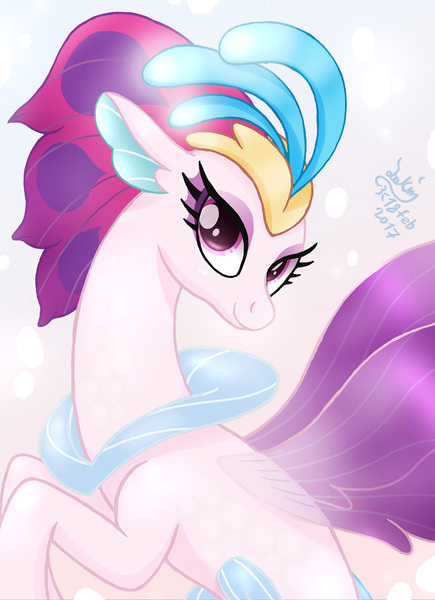 Size: 1000x1380 | Tagged: safe, artist:joakaha, derpibooru import, queen novo, seapony (g4), my little pony: the movie, bubble, clothes, collar, colored pupils, crown, cute, digital art, dorsal fin, eyelashes, eyeshadow, female, fin wings, fins, glow, image, jewelry, jpeg, lidded eyes, looking at you, makeup, novobetes, ocean, purple eyes, purple mane, purple wings, regalia, see-through, signature, smiling, smiling at you, solo, swimming, underwater, water, wings