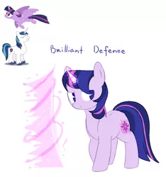 Size: 934x1000 | Tagged: safe, artist:koteikow, derpibooru import, shining armor, twilight sparkle, twilight sparkle (alicorn), oc, alicorn, pony, force field, fusion, magic, simple background, solo