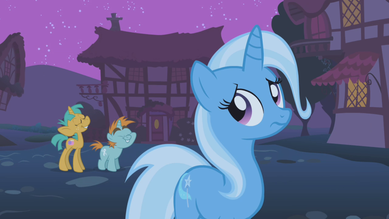 Size: 1280x720 | Tagged: safe, derpibooru import, screencap, snails, snips, trixie, pony, unicorn, boast busters, colt, fraud, male, trixie's fans