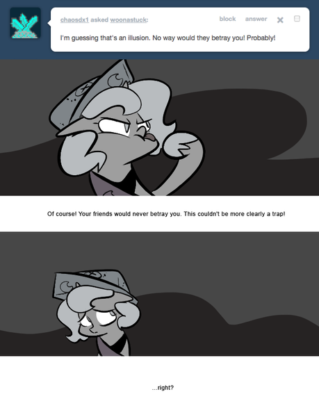 Size: 666x871 | Tagged: safe, artist:egophiliac, derpibooru import, princess luna, alicorn, pony, moonstuck, cartographer's cap, female, filly, grayscale, hat, marauder's mantle, monochrome, raspberry, sad, solo, tongue out, tumblr, tumblr comic, woona, younger