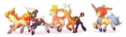 Size: 1807x534 | Tagged: safe, artist:zilleniose-chu, derpibooru import, ponified, blitzle, deerling, girafarig, horse, keldeo, pony, ponyta, cute, pokémon, running, simple background