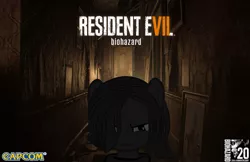 Size: 2464x1597 | Tagged: anniversary, capcom, corridor, crossover, derpibooru import, eveline (young), logo, oc, resident evil, resident evil 7, safe, unofficial characters only