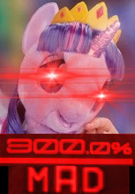 Size: 195x280 | Tagged: safe, derpibooru import, edit, editor:watermelon changeling, twilight sparkle, twilight sparkle (alicorn), alicorn, pony, robot, 200% mad, caption, expand dong, exploitable meme, glowing eyes, glowing eyes meme, glowing eyes of doom, image macro, irl, lens flare, meme, photo, picture for breezies, reaction image, red eyes take warning, robotwi, solo, toy, toy fair, toy fair 2017