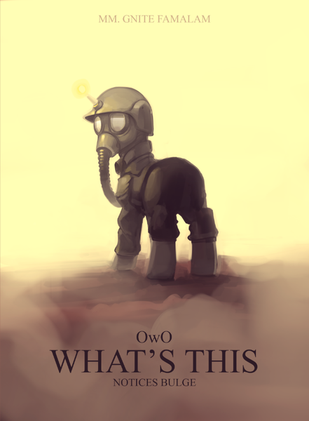 Size: 604x821 | Tagged: safe, artist:dimfann, derpibooru import, edit, oc, unofficial characters only, pony, unicorn, clothes, gas mask, helmet, looking back, mask, military uniform, movie poster, owo, owo what's this?, parody, solo, uniform