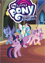 Size: 362x499 | Tagged: safe, derpibooru import, official, princess cadance, princess celestia, princess luna, twilight sparkle, twilight sparkle (alicorn), alicorn, pony, twilight's kingdom, alicorn tetrarchy, amazon.com, book, crown, jewelry, merchandise, my little pony logo, regalia, s1 luna, stock vector, united kingdom