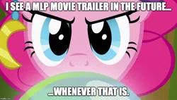 Size: 880x500 | Tagged: caption, derpibooru import, edit, edited screencap, image macro, it's about time, madame pinkie, meme, meta, my little pony: the movie, pinkie pie, safe, screencap, solo, text