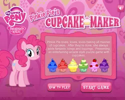 Size: 749x600 | Tagged: cupcake, derpibooru import, food, fourth wall, fruit, game, hubworld, my little pony logo, official, pinkie pie, pinkie pie's cupcake maker, safe, screencap