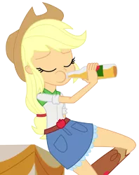 Size: 10000x12650 | Tagged: safe, artist:drathvader, derpibooru import, applejack, equestria girls, equestria girls (movie), absurd resolution, apple cider, boots, bottle, clothes, cowboy boots, cowboy hat, denim skirt, drinking, eyes closed, female, hat, shoes, simple background, skirt, solo, stetson, table, transparent background, vector