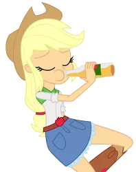 Size: 10000x12650 | Tagged: safe, artist:drathvader, derpibooru import, applejack, equestria girls, equestria girls (movie), absurd resolution, apple cider, boots, bottle, clothes, cowboy boots, cowboy hat, denim skirt, drinking, eyes closed, female, hat, shoes, simple background, skirt, solo, stetson, transparent background, vector