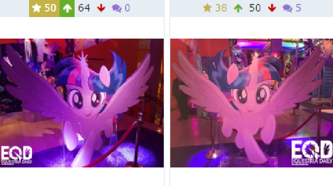 Size: 665x371 | Tagged: safe, derpibooru import, twilight sparkle, twilight sparkle (alicorn), alicorn, pony, derpibooru, my little pony: the movie, cropped, flying, irl, it's coming right at us, juxtaposition, meta, photo, self ponidox, toy fair, toy fair 2017, twolight