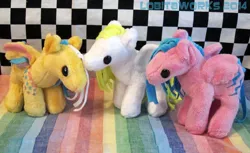 Size: 900x550 | Tagged: artist:growlylobita, derpibooru import, firefly, g1, irl, photo, plushie, rainbow curl pony, ringlet (g1 rainbow curl), safe, surprise