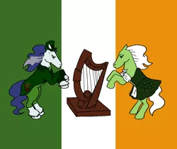 Size: 1071x900 | Tagged: artist:systemcat, big brother ponies, chief, commission, derpibooru import, flag, g1, harp, ireland, minty (g1), musical instrument, safe