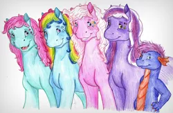 Size: 2208x1439 | Tagged: artist:animagicworld, derpibooru import, dragon, g3, master kenbroath gilspotten heathspike, minty, pinkie pie (g3), rainbow dash (g3), safe, spike, traditional art, wysteria