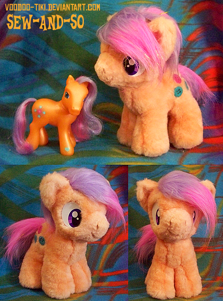 Size: 593x800 | Tagged: artist:voodoo-tiki, derpibooru import, female, filly, g3, g3 to g4, generation leap, irl, photo, plushie, safe, sew-and-so (g3), solo, toy, younger