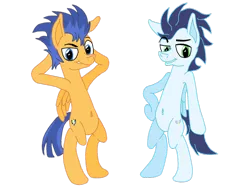 Size: 1024x768 | Tagged: safe, artist:clearwatermk2, derpibooru import, flash sentry, soarin', pegasus, pony, arm behind head, backwards cutie mark, belly button, old cutie mark, simple background, transparent background