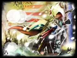 Size: 2000x1500 | Tagged: safe, artist:dishwasher1910, derpibooru import, ponified, pony, assassin's creed, assassin's creed iii, axe, bow (weapon), connor kenway, crossover, sword, tomahawk, weapon