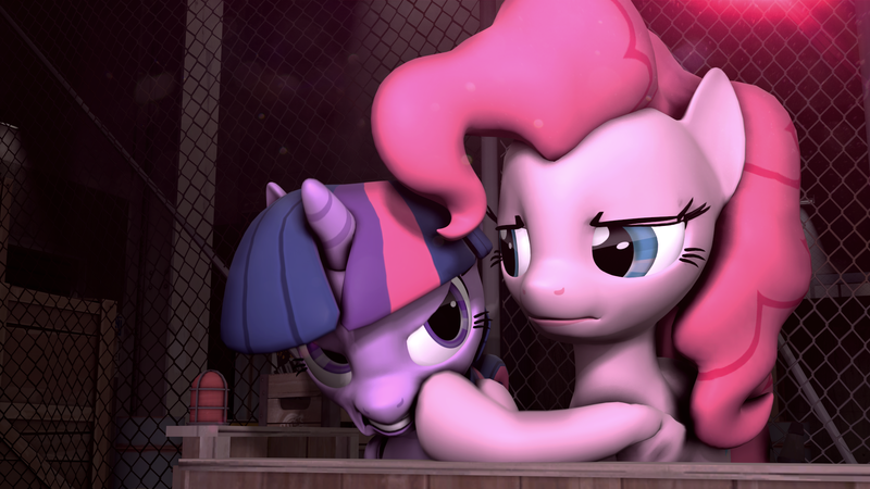 Size: 1920x1080 | Tagged: safe, artist:jollyoldcinema, derpibooru import, pinkie pie, twilight sparkle, twilight sparkle (alicorn), alicorn, pony, 3d, comedy, crossover, funny