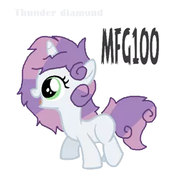 Size: 522x524 | Tagged: safe, artist:mixelfangirl100, derpibooru import, oc, oc:thunder diamond, unofficial characters only, pony, unicorn, blank flank, female, filly, offspring, parent:soarin', parent:sweetie belle, parents:soarinbelle, simple background, solo, transparent background