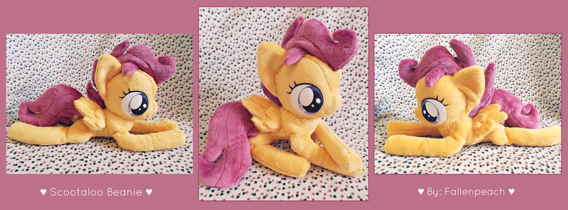 Size: 7602x2808 | Tagged: absurd resolution, artist:fallenpeach, beanie (plushie), derpibooru import, irl, photo, plushie, safe, scootaloo, solo