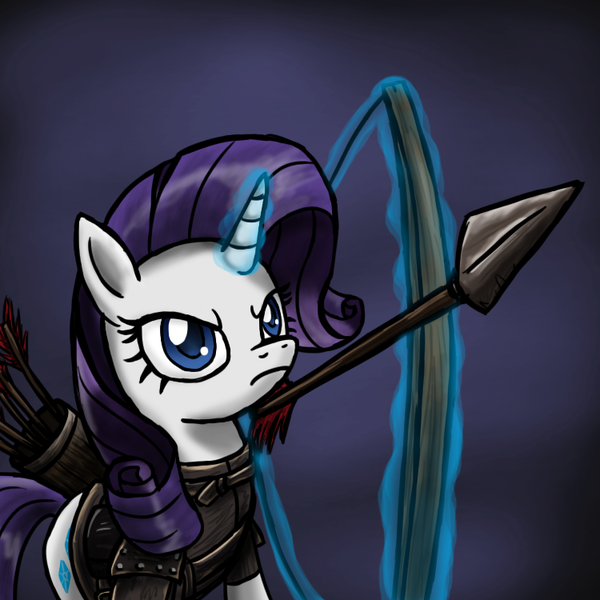 Size: 750x750 | Tagged: archery, armor, armorarity, arrow, artist:silentbutbeardly, bow (weapon), crossover, derpibooru import, rarity, safe, skyrim, the elder scrolls